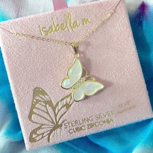 Brand New Isabella M. Sterling Silver Cubic Zirconia Butterfly Necklace - Picture 3 of 6